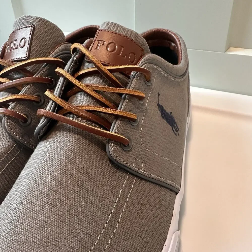 Polo Ralph Lauren Faxon Low Mens 13D Gray Canvas Sneakers Leather Lace Casual